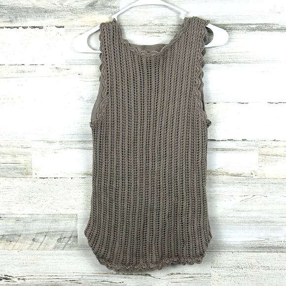 Sigrid Olsen Womens Medium Tan Boho Knit Crochet Lined Tank Top - Picture 2 of 5